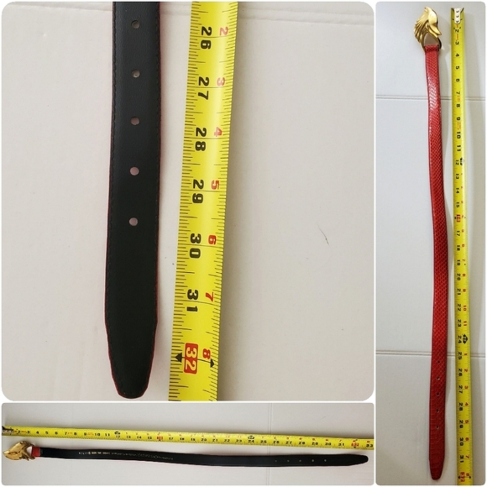 Vintage red leather gold hardware waist belt western art deco boho snake Small - Picture 5 of 6